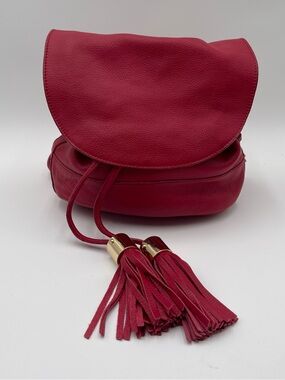 See by Chloe Vicki Saddle Bucket & Drawstring Crossbody Bag Purse Tassels Red